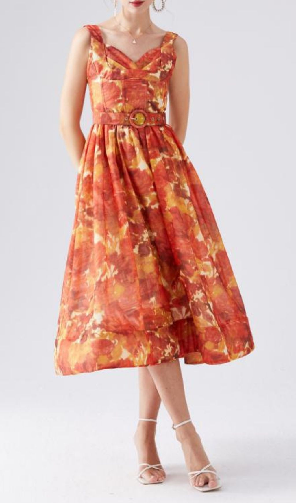 8c40fa89b3df673759cdba2016fa4f6f.jpg Fashionslee Women Kamana Orange Printed Midi Dress