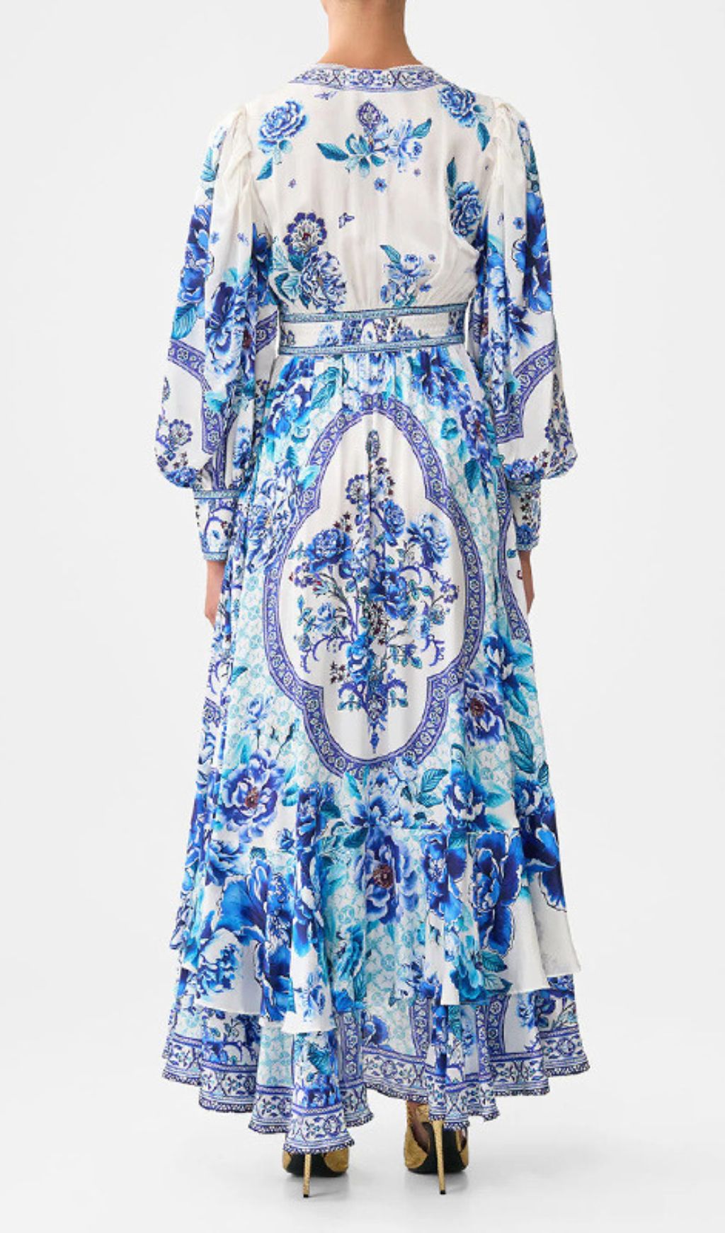 Fashionslee Women Jalie Blue Printed Long Sleeve Maxi Dress