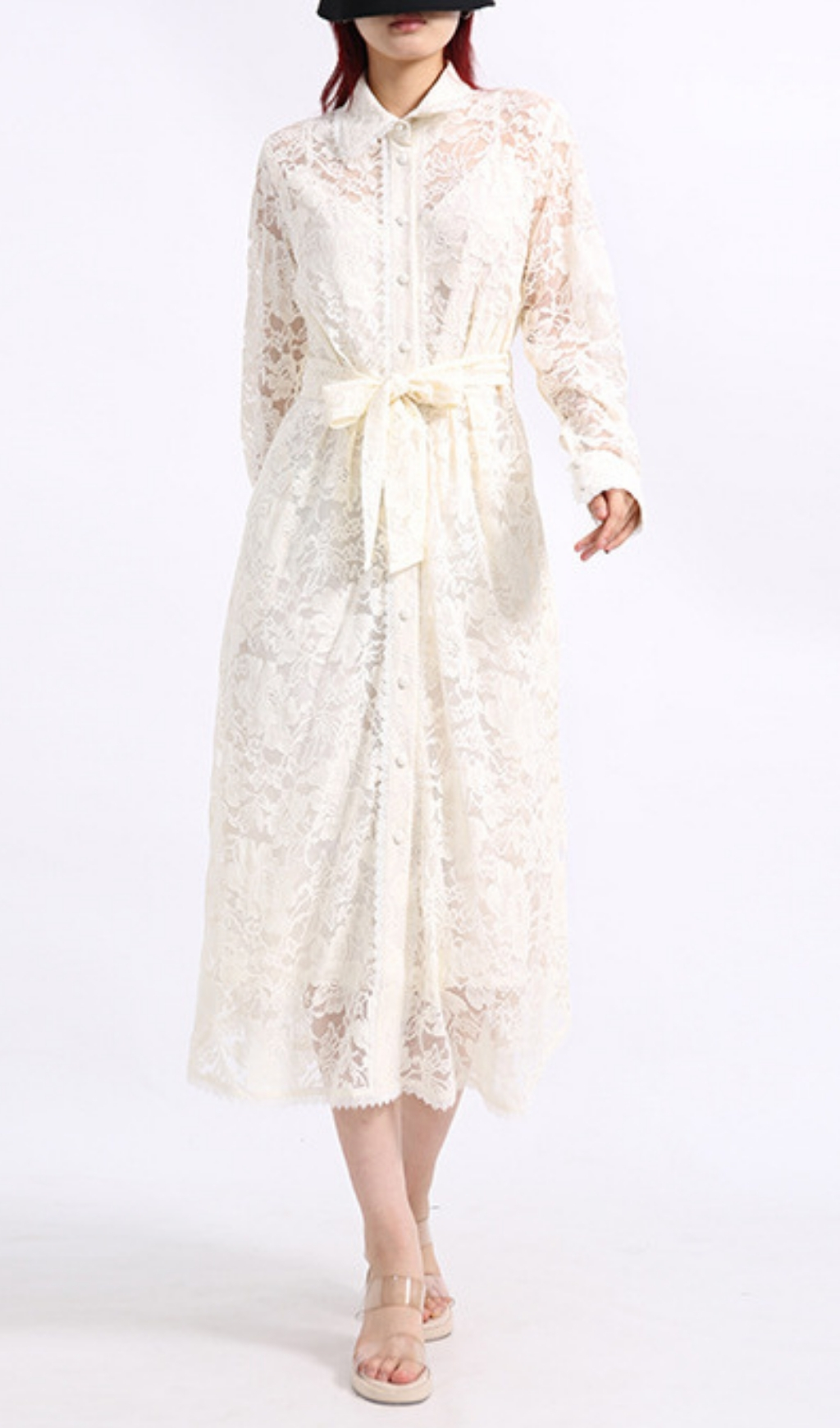 Fashionslee Women Erv White Lace Long Sleeve Midi Dress