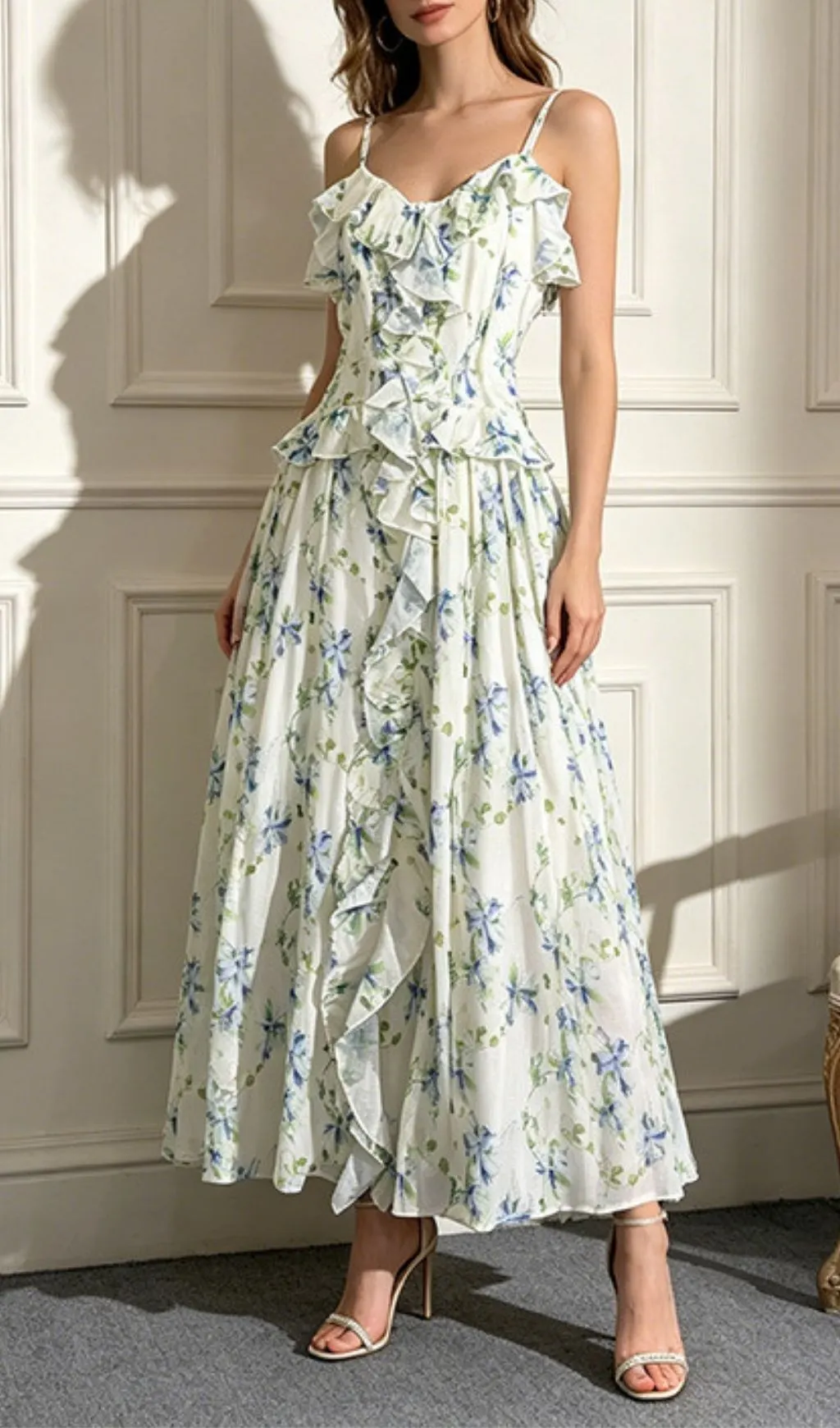 VINTAGE FLORAL MAXI DRESS - AESTHETIC