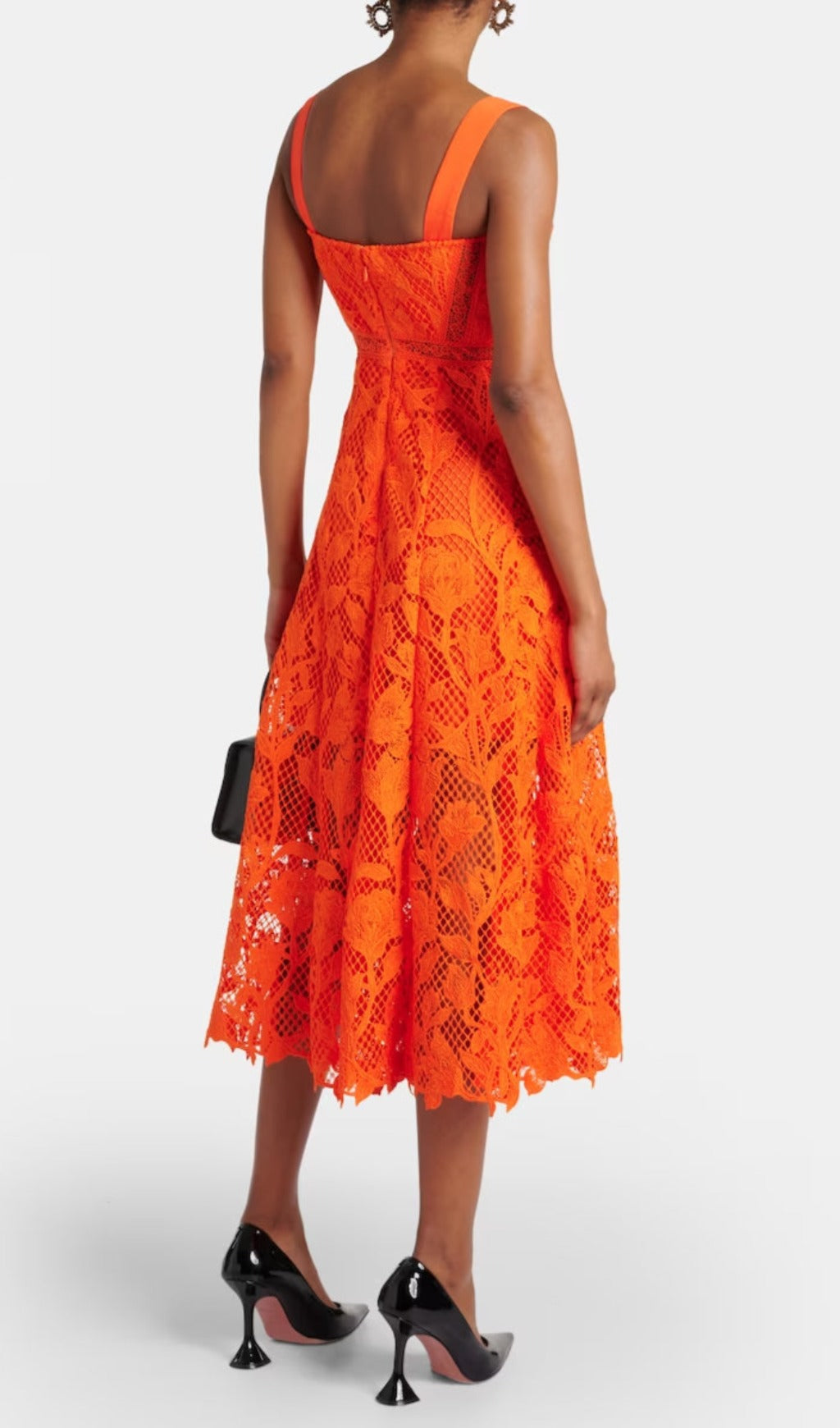 Fashionslee Women Aafje Orange Lace Midi Dress