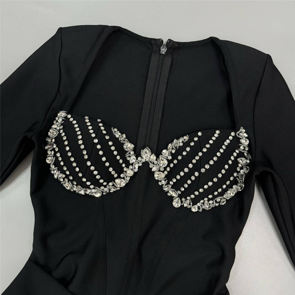 Fashionslee Women Felicja Diamante Long Sleeve Bandage Maxi Dress