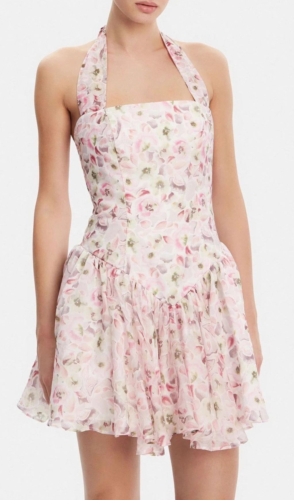 Fashionslee Women Hervé Pink Halter Floral Mini Dress