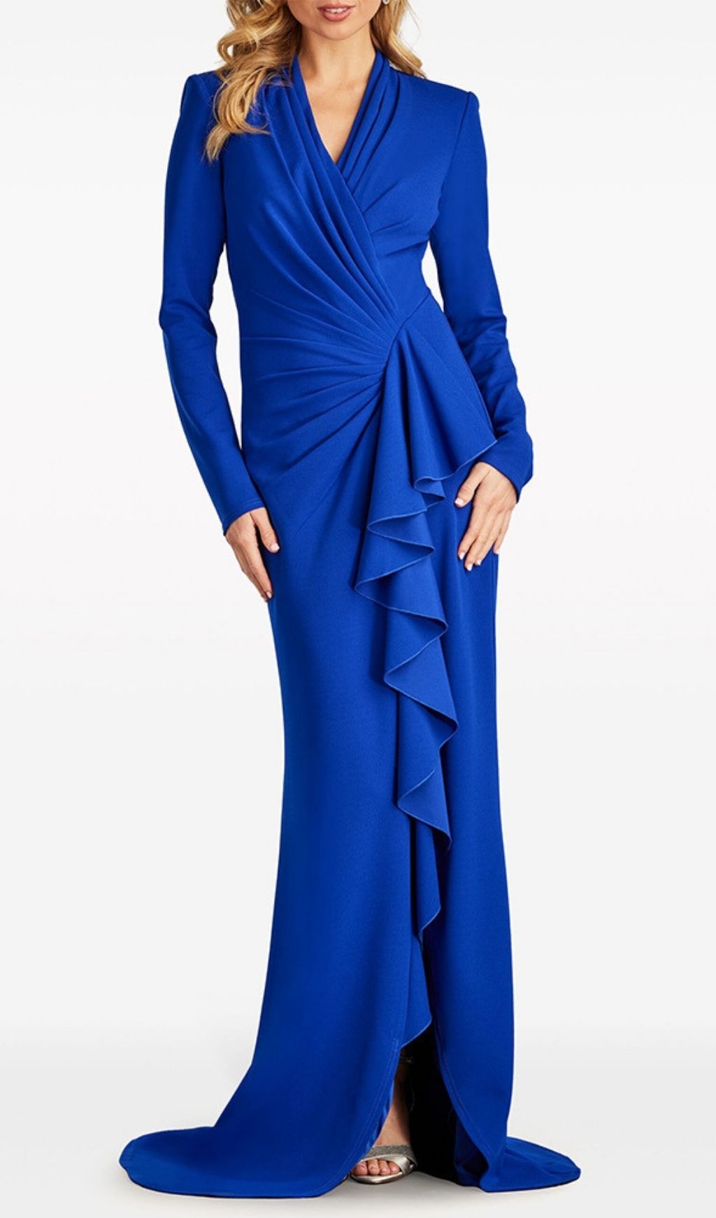 Fashionslee Women Jovie Blue Long Sleeve Ruched Maxi Dress
