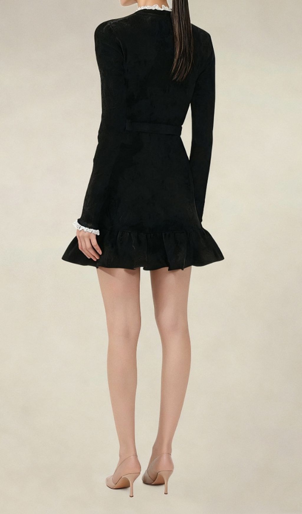 Fashionslee Women Hiraani Black Long Sleeve Lace Mini Dress