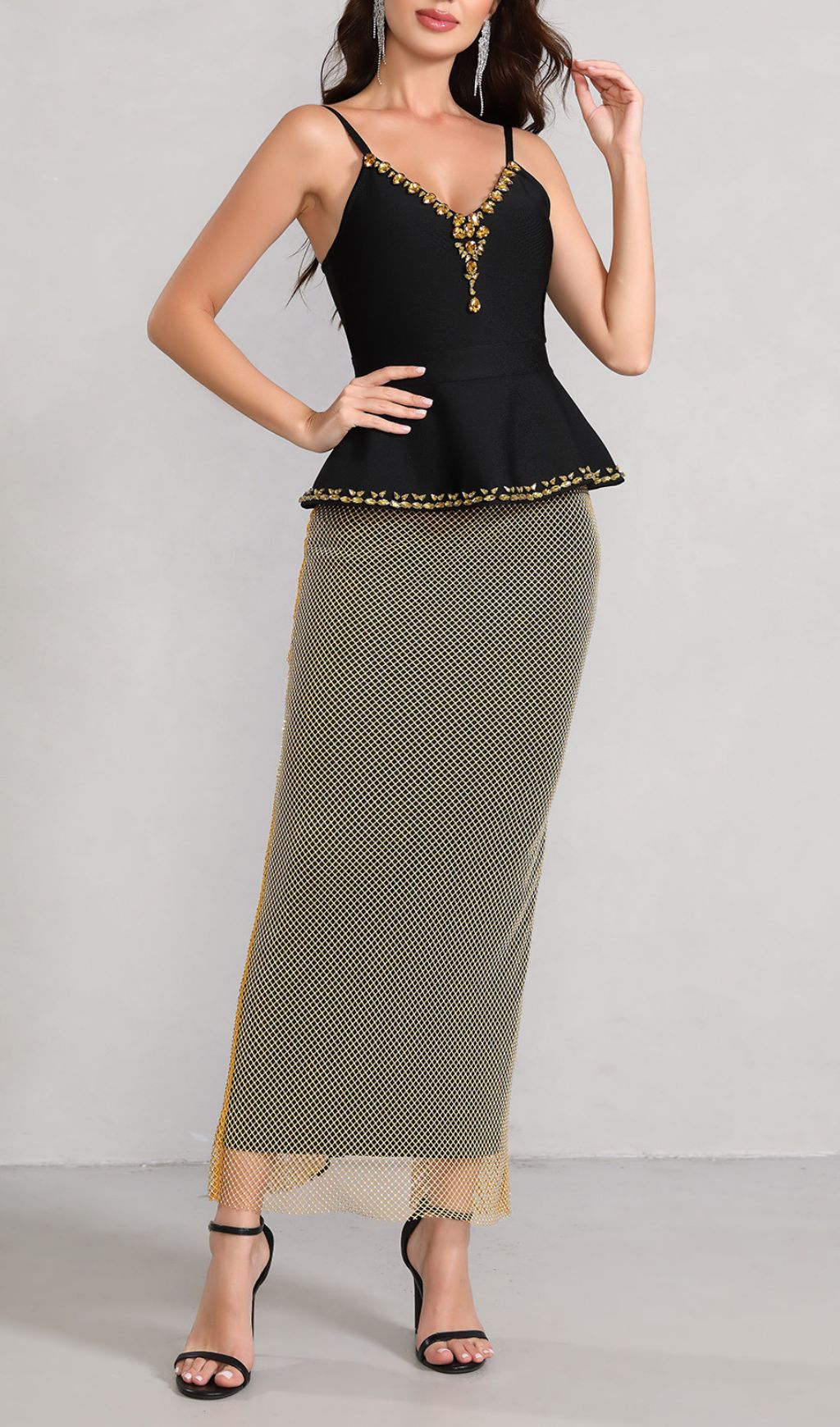 8cdce375021cf8033360637c27c794ac.jpg Fashionslee Women Klyra Spaghetti Rhinestone Mesh Skirt Set