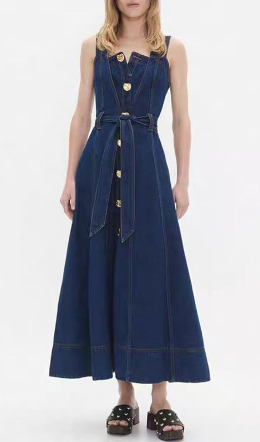 Fashionslee Women Hija Blue Denim Midi Dress