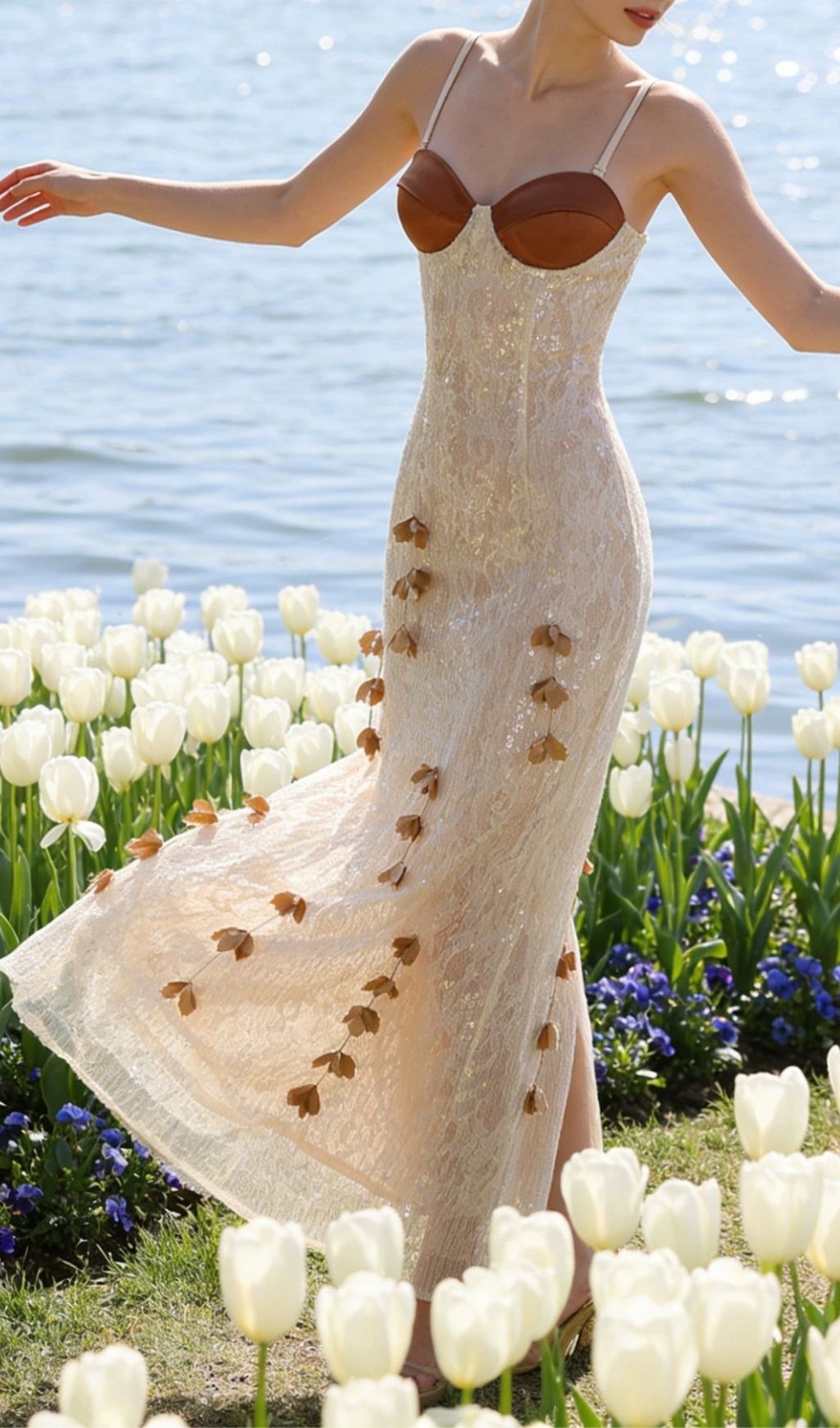 Fashionslee Women Hiroshi Sequin 3D-Flower Decor Maxi Dress