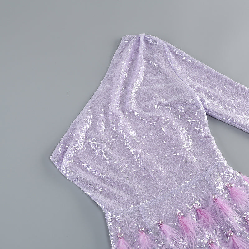 8d903a2eea6a96374ac3897bd08ce497.jpeg Fashionslee Women Akanksha Purple Feather Sequins Mini Dress