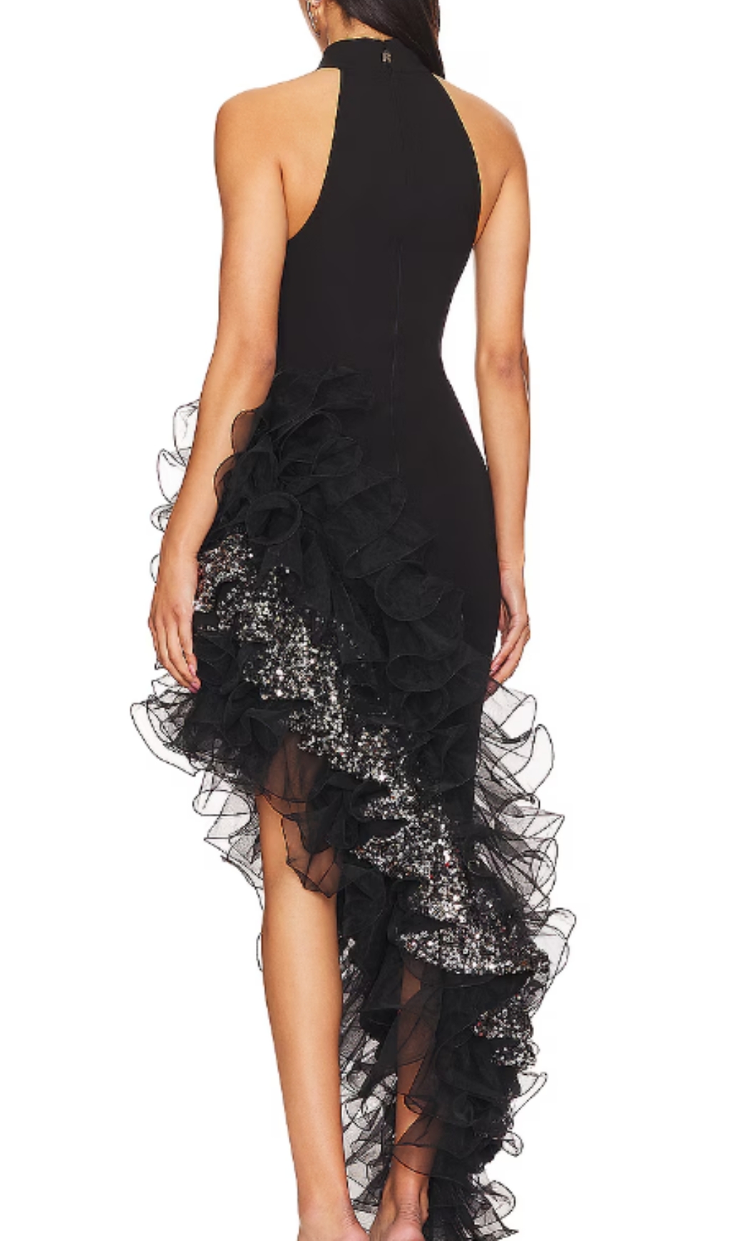 Fashionslee Women Donny Black Halter Mesh Maxi Dress