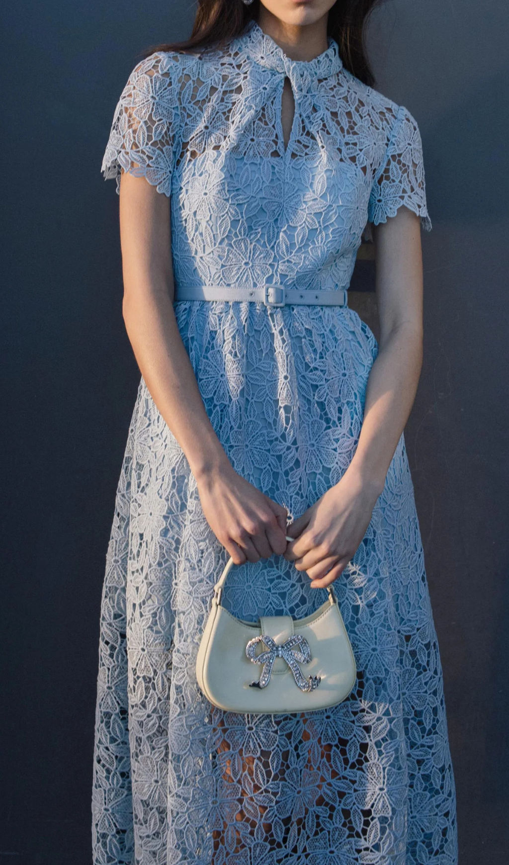 Fashionslee Women Ariah Blue Lace A Line Midi Dress