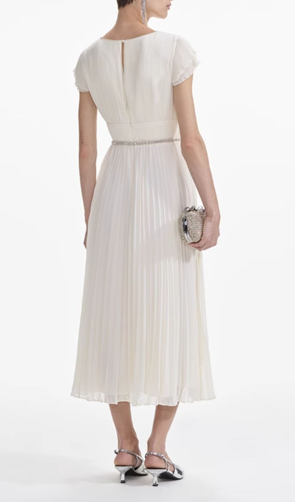 Fashionslee Women Eternity White V-Neck Bow Midi Dress
