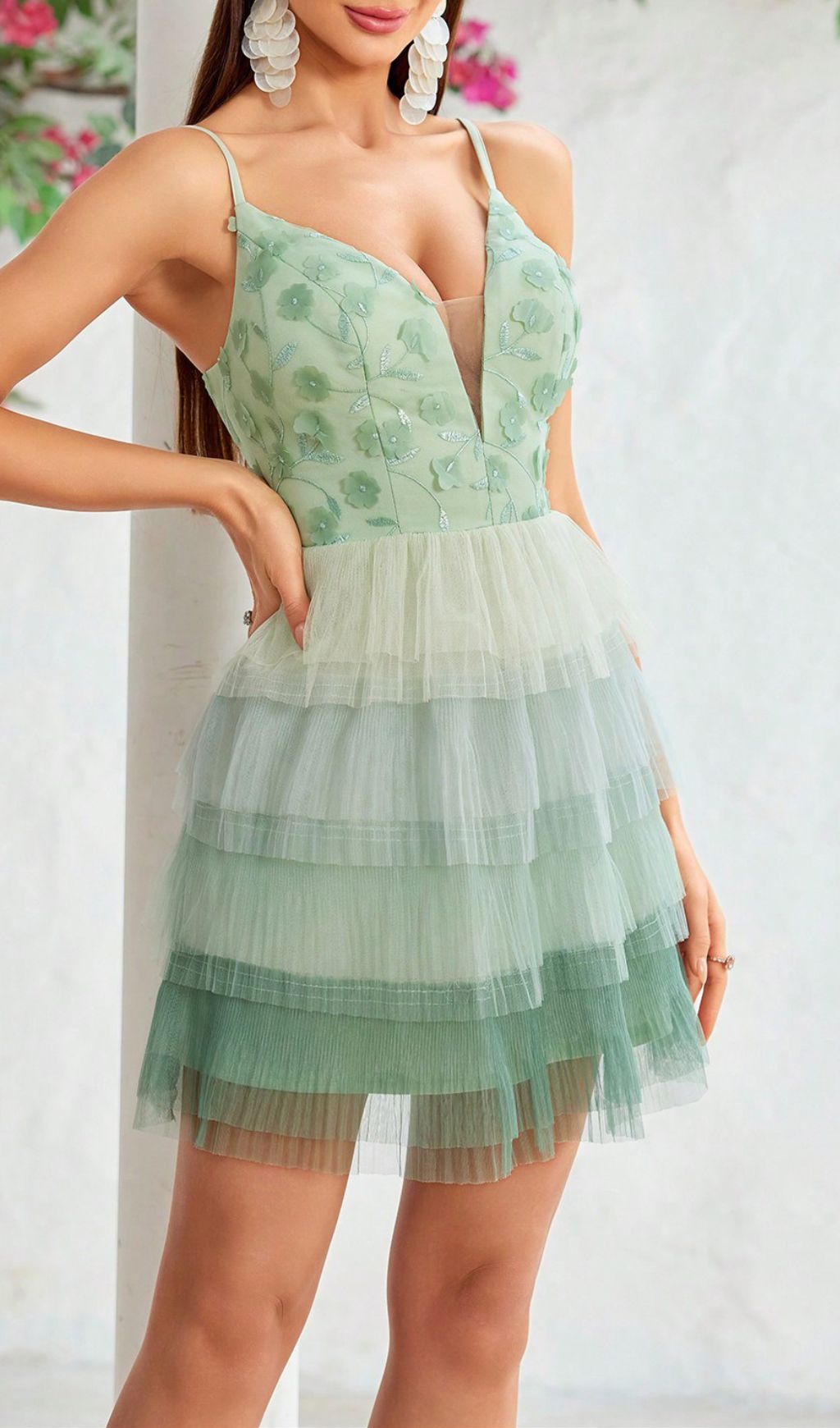 8dae75c4cbee1299f4b2d7ec2aa313b2.jpg Fashionslee Women Haroun Green Flower Mesh Mini Dress