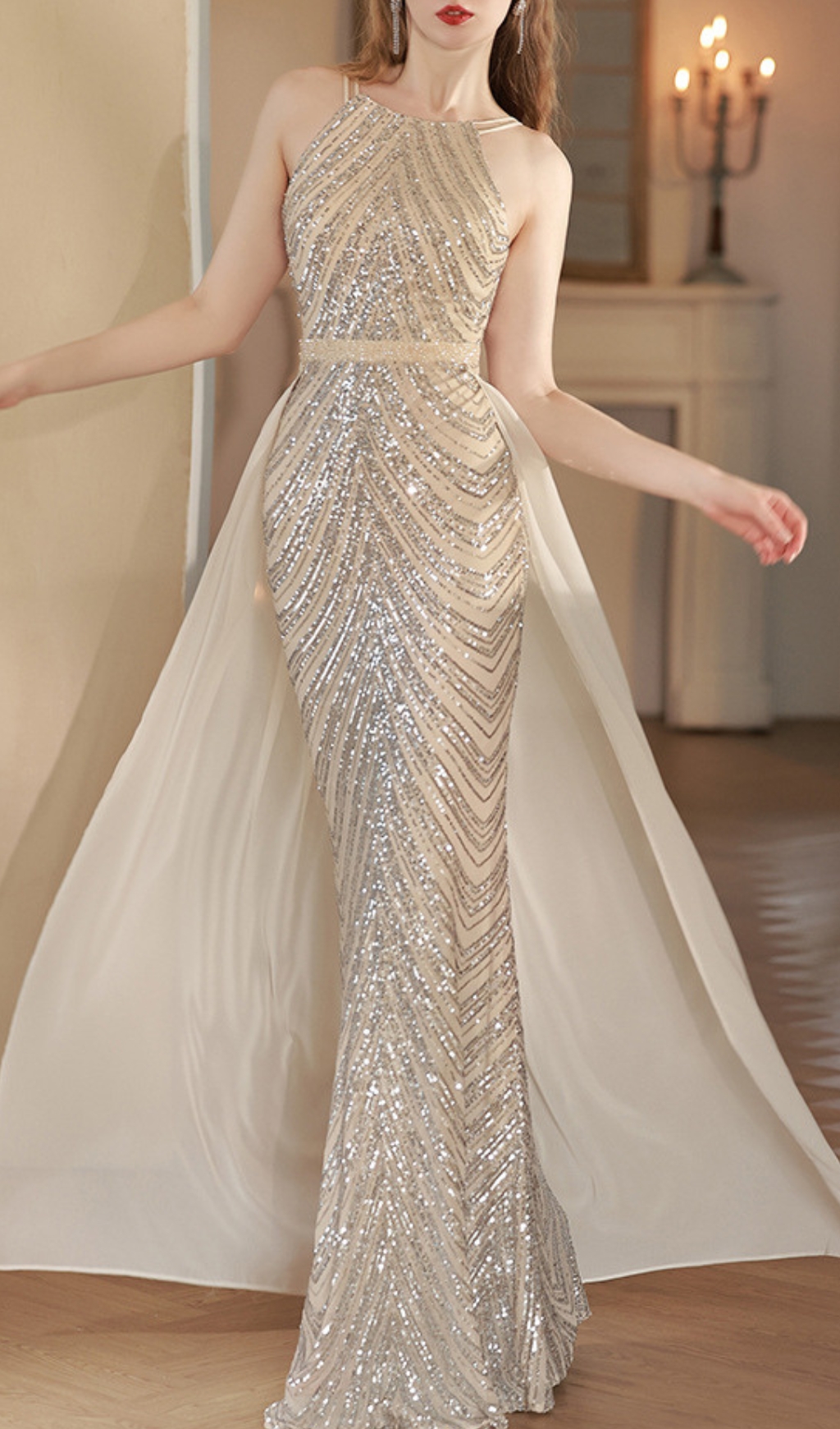 8db4748d5a4f52828321ae66fb9d3b5f.jpg Fashionslee Women Colombe Champagne Halter Sequin Maxi Dress