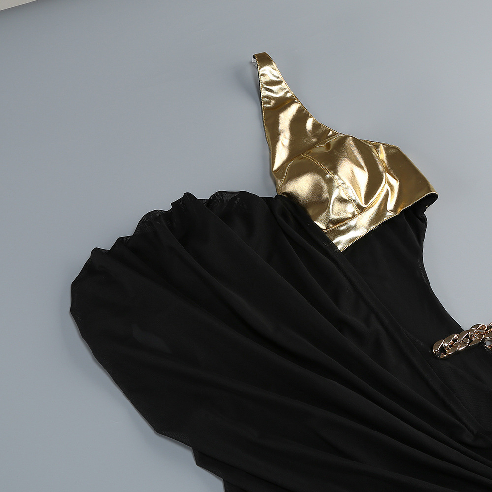 BLACK ONE-SHOULDER CHAIN MAXI DRESS VIRAL - OWNCI BLACK ONE-SHOULDER CHAIN MAXI DRESS VIRAL - OWNCI