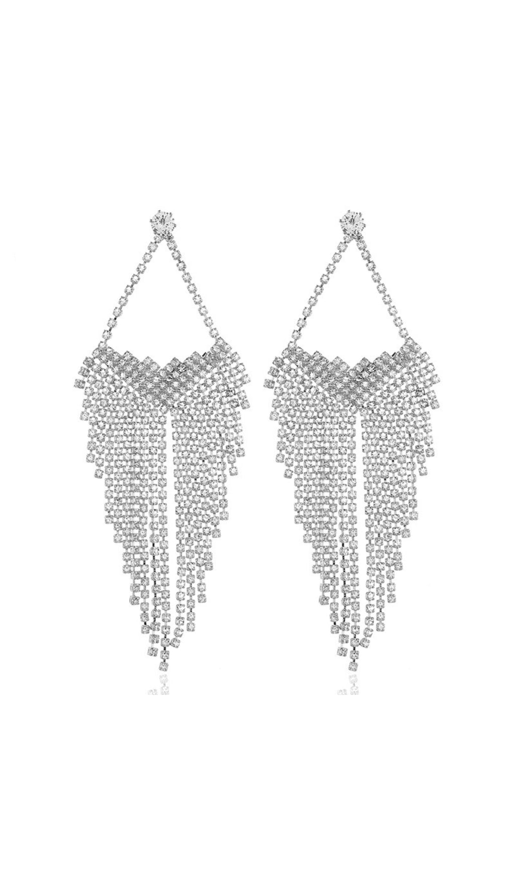 Fashionslee Women Silver Statement Teardrop Tassel Earrings