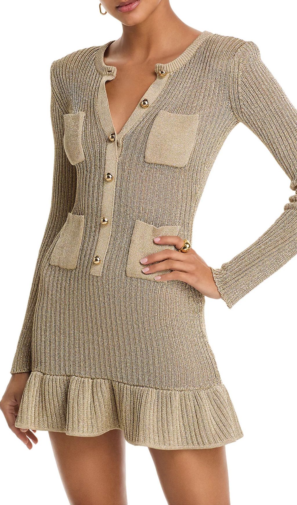 Fashionslee Women Metallic Knit Mini Dress