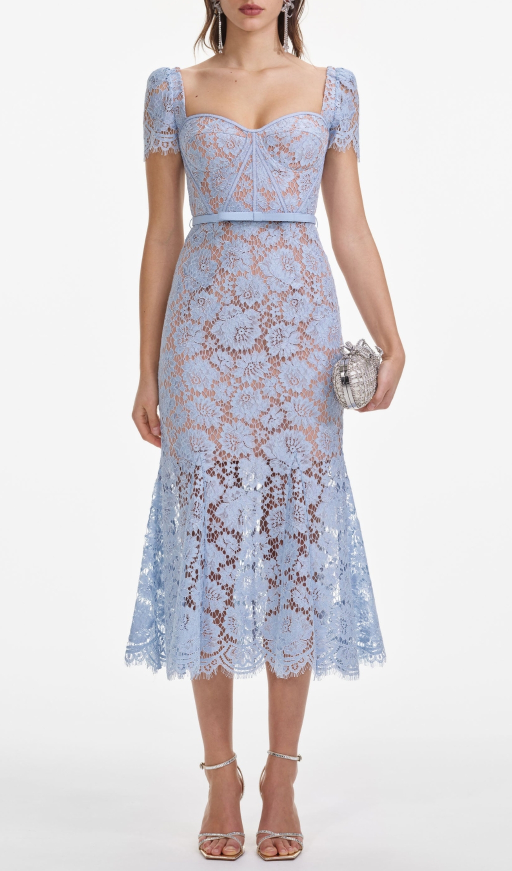 Fashionslee Women Blue Fine Lace Midi Dress