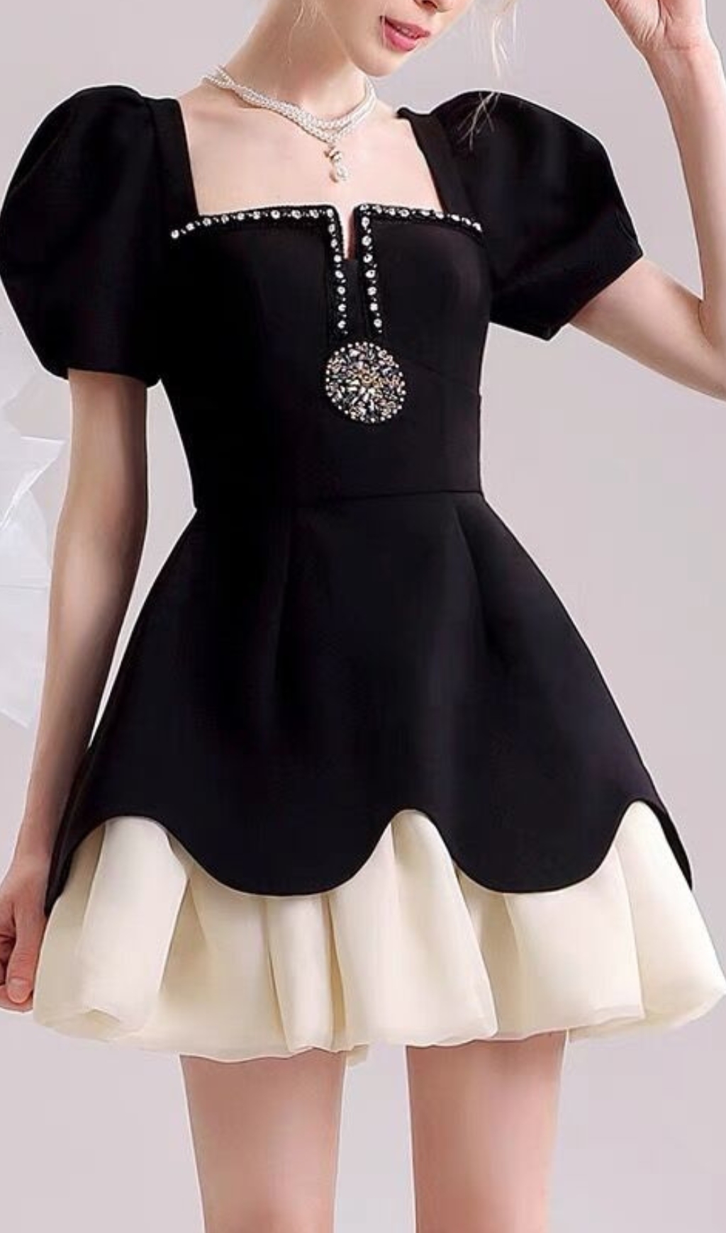 8e124f5449cf34abeb9d54279e1b78a7.jpg Fashionslee Women Cayla Black Puff Sleeve Mini Dress