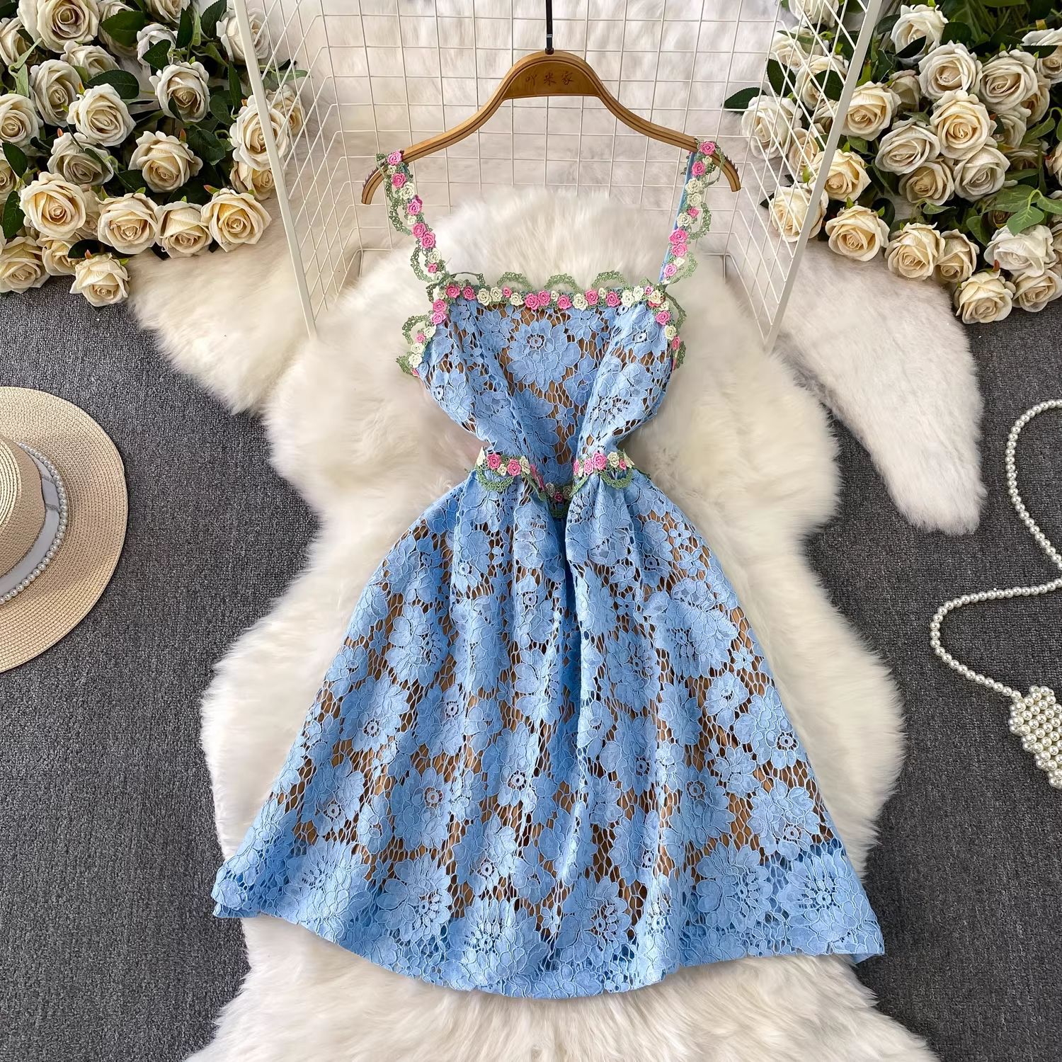 8e25cd57ebe497e1523213d430a94562.jpg Fashionslee Women Tavon Flower Embroidered Mini Dress In Blue
