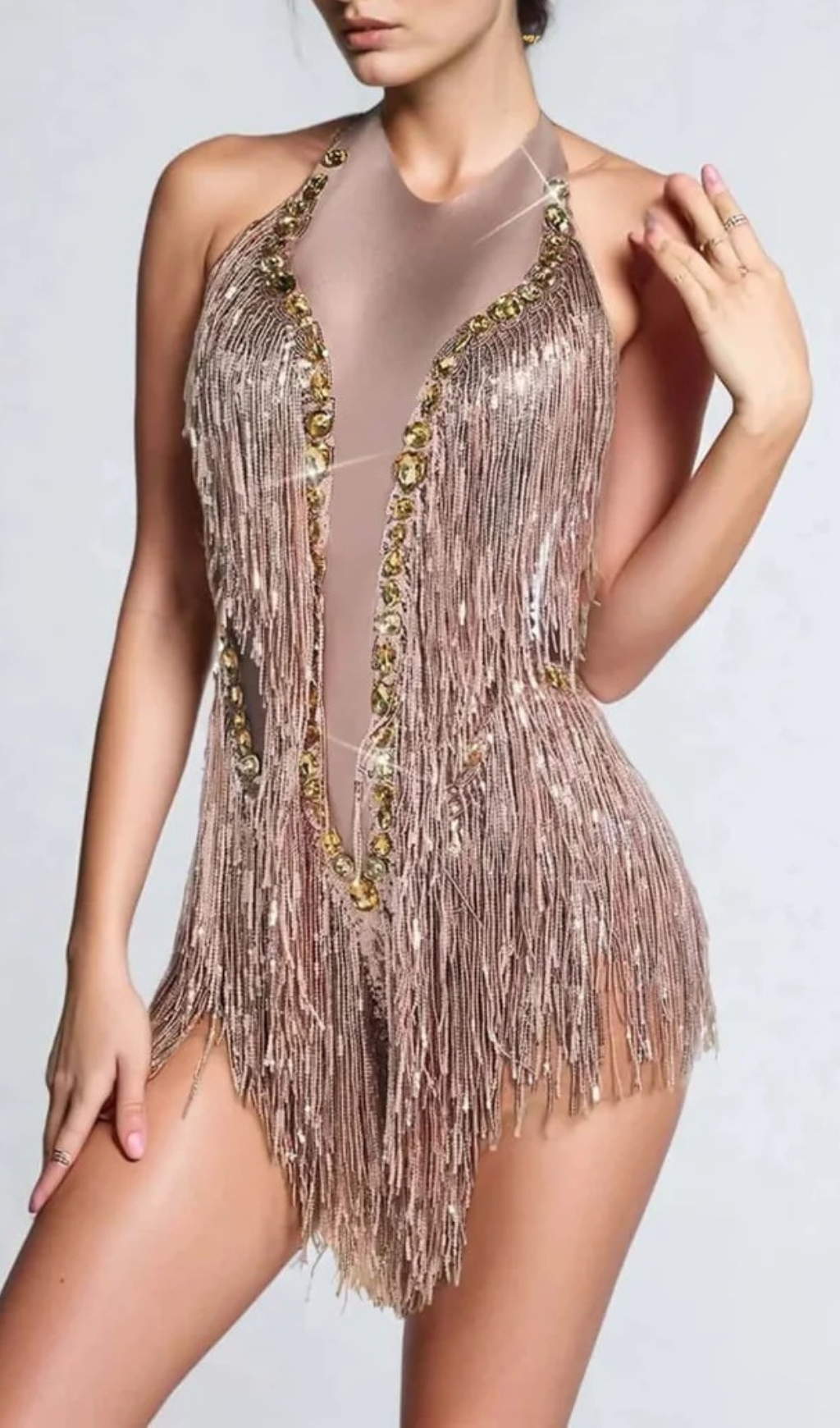 8e351cb2ac20f83e9390685fd89e9c17.jpg Fashionslee Women Benicio Halterneck Fringe Sequin Bodysuit