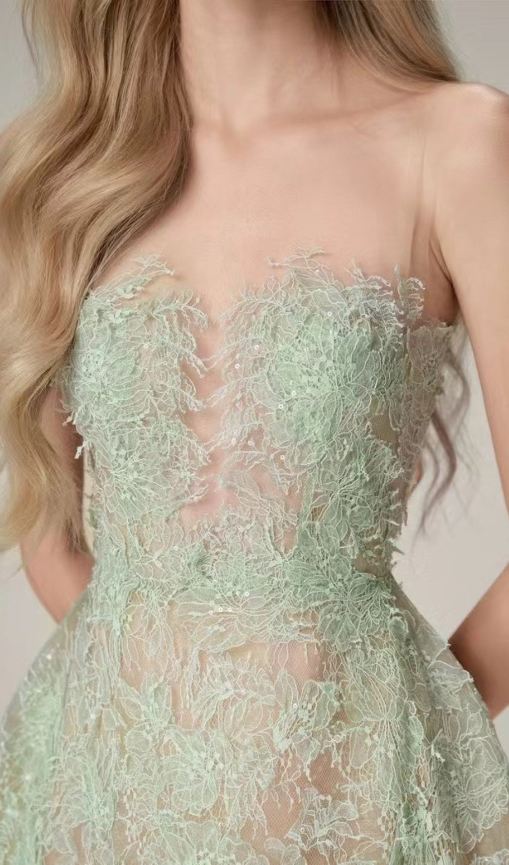 Fashionslee Women Allyson Green Floral Lace Embroider Midi Dress