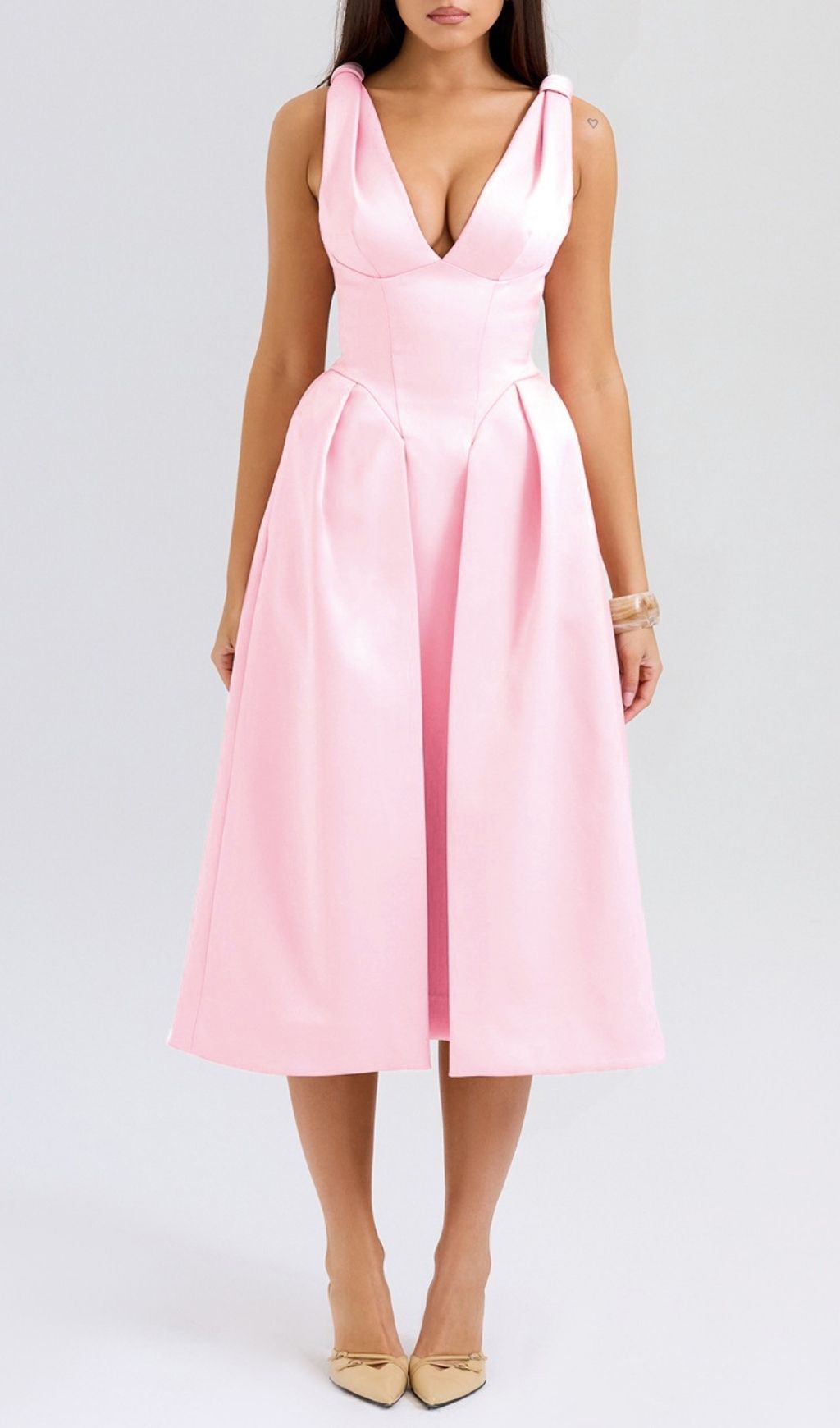 Fashionslee Women Dilanne Pink V-Neck Midi Dress