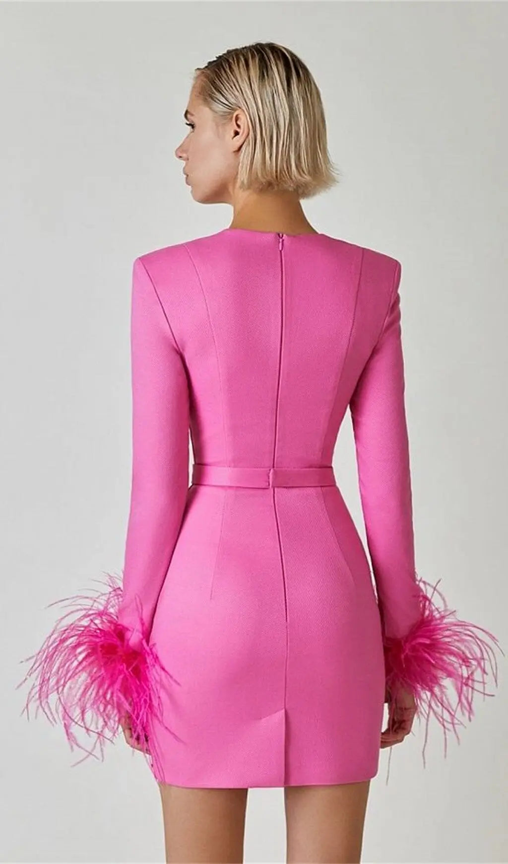 8e6045fbdb1090d7b807a80d4249f6b6.jpeg Fashionslee Women Stretch Long Sleeves Mini Dress In Hyper Pink