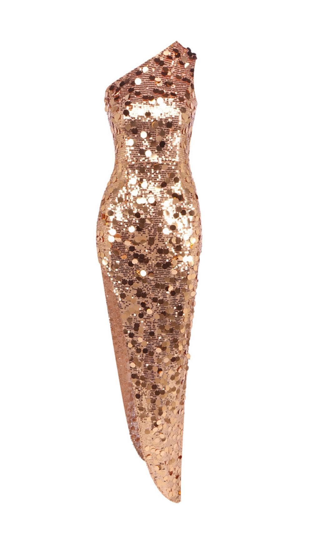 Fashionslee Women Jorja Gold Sequin One-Shoulder Maxi Dress