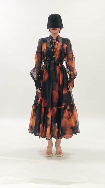 Fashionslee Women Fumiko Printed Long Sleeve Midi Dress