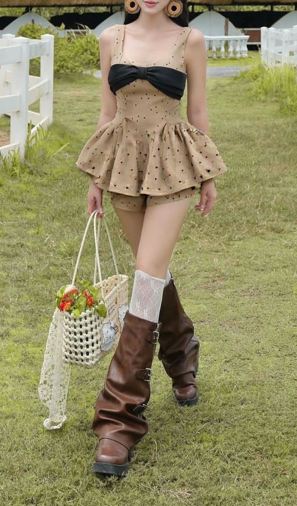 Fashionslee Women Kasi Khaki Dot Two-Piece Set
