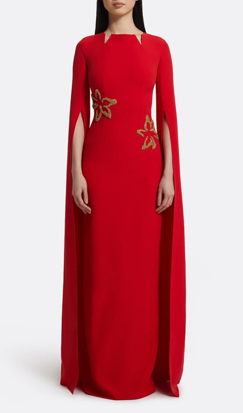Fashionslee Women Ellera Red Long Sleeve Embellished Maxi Dress