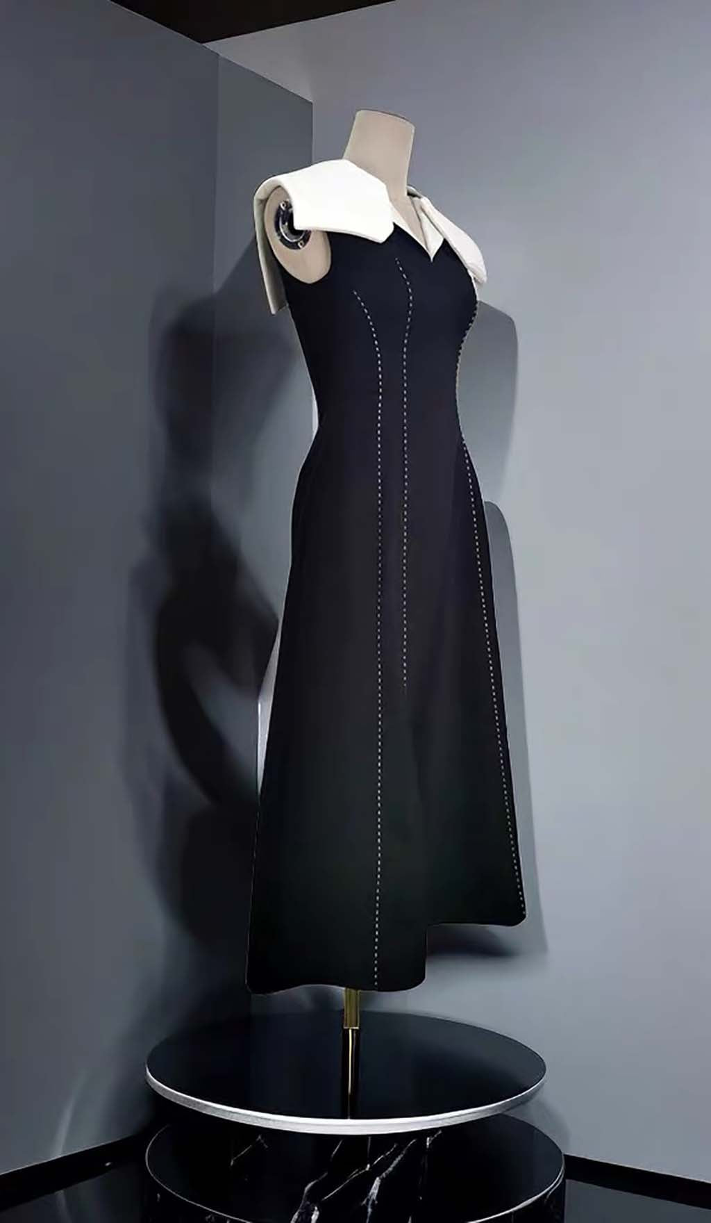 Fashionslee Women Stitching A Line Midi Dress In Black