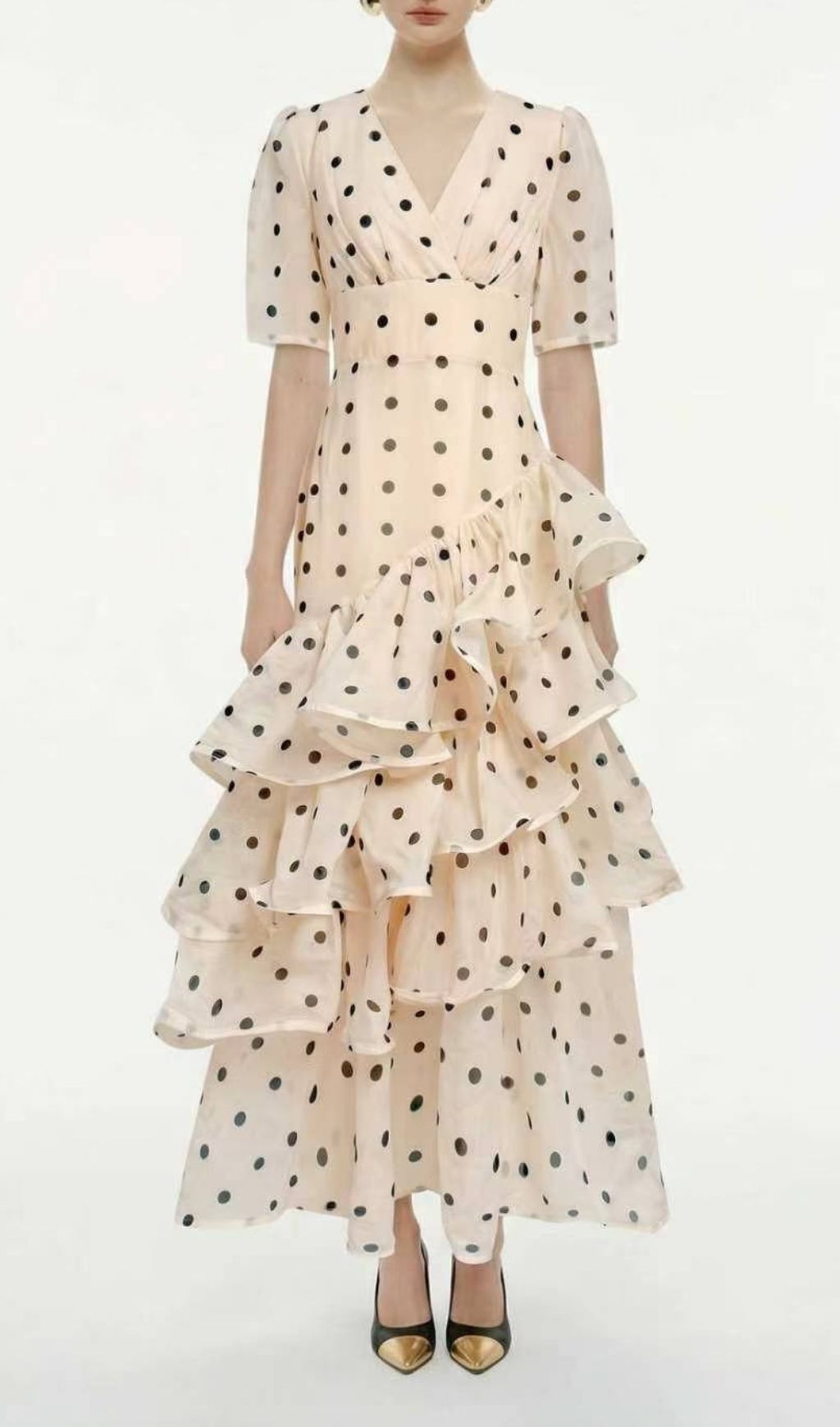 Fashionslee Women Kelsi Apricot Dot Layered Maxi Dress