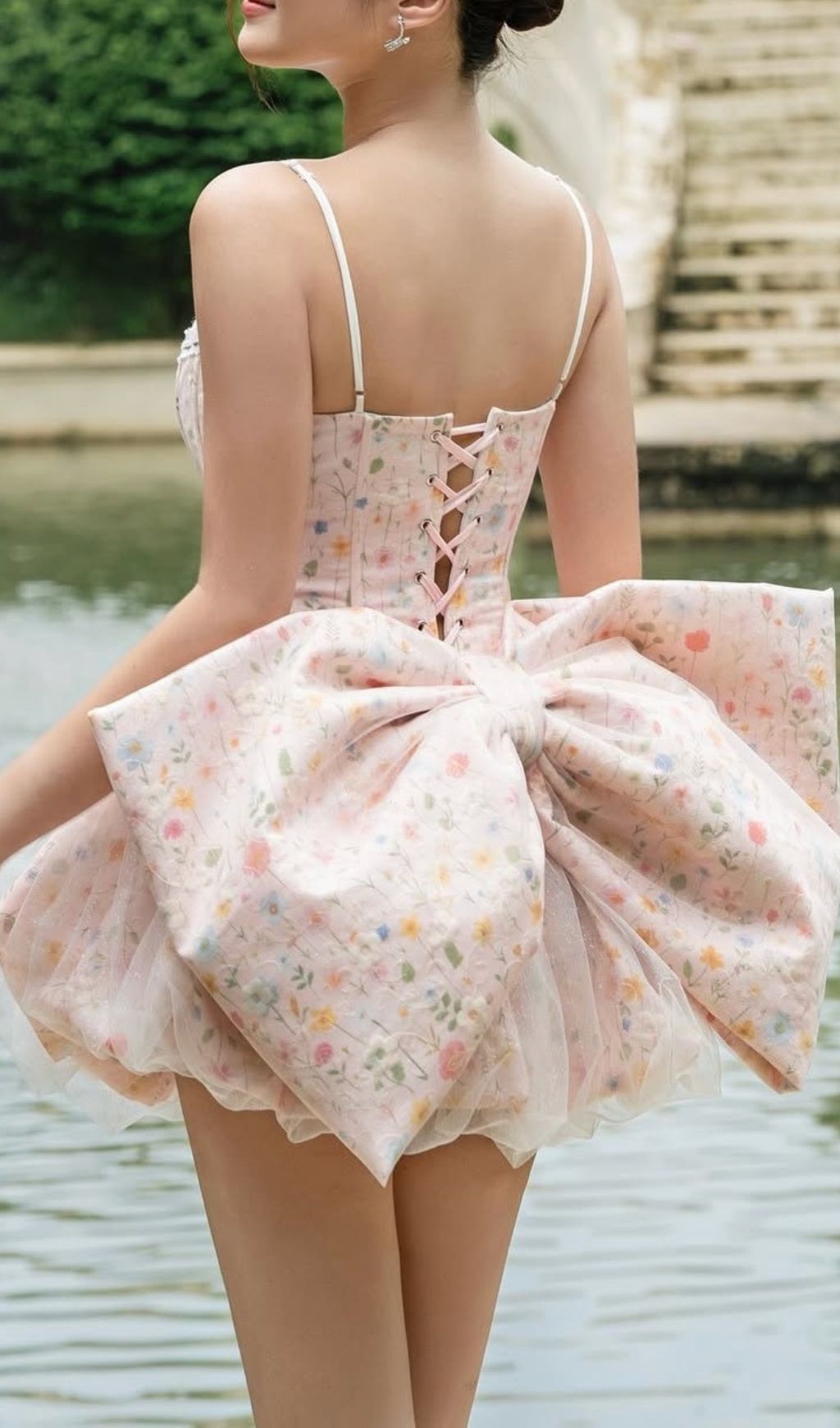 Fashionslee Women Jaylene Floral Corset Bow Mini Dress