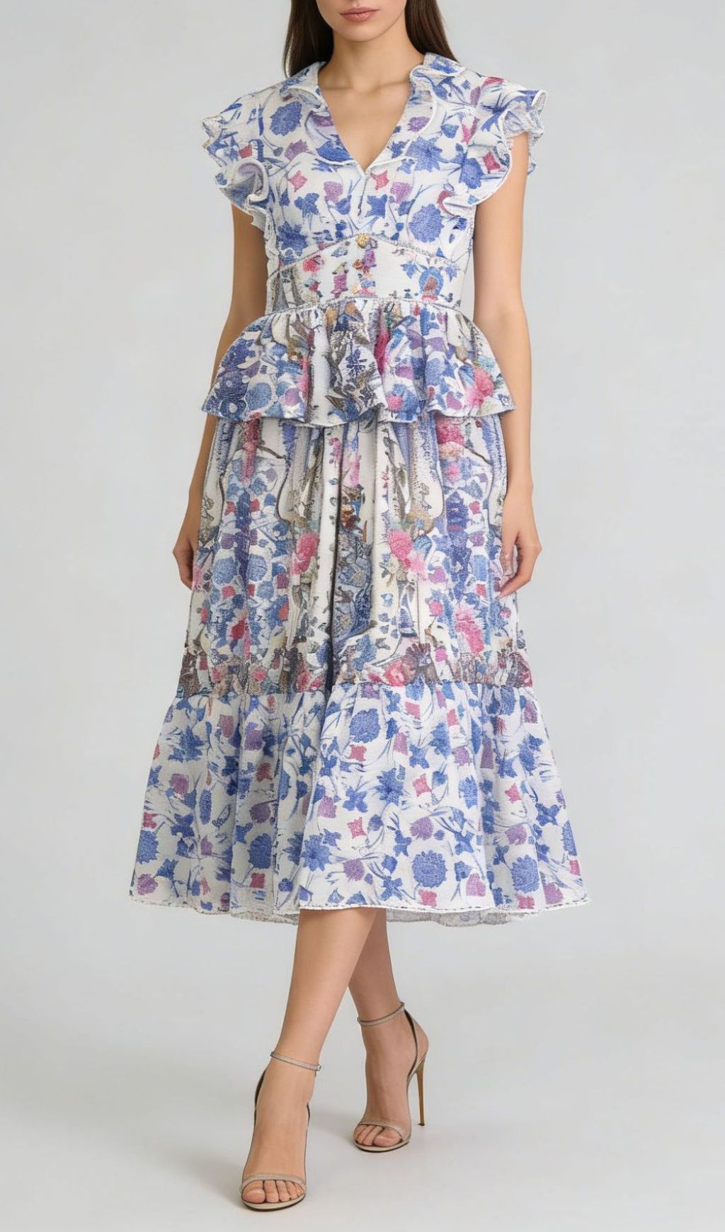 Fashionslee Women Jamiya Blue Floral Midi Dress