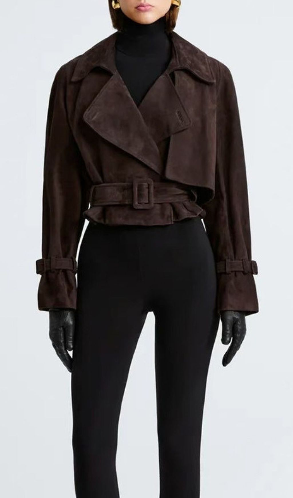 Fashionslee Women Gittel Brown Belt Crop Coat
