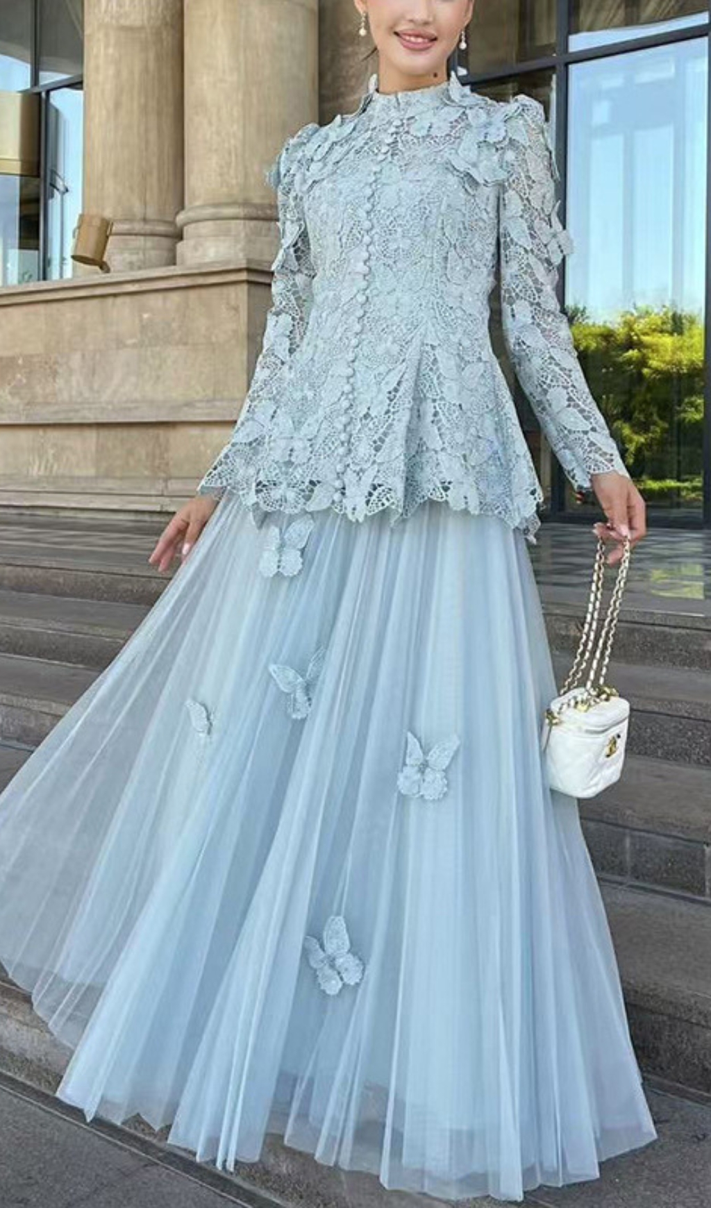 Fashionslee Women Ceyla Flower Embroidery Mesh Skirt Set