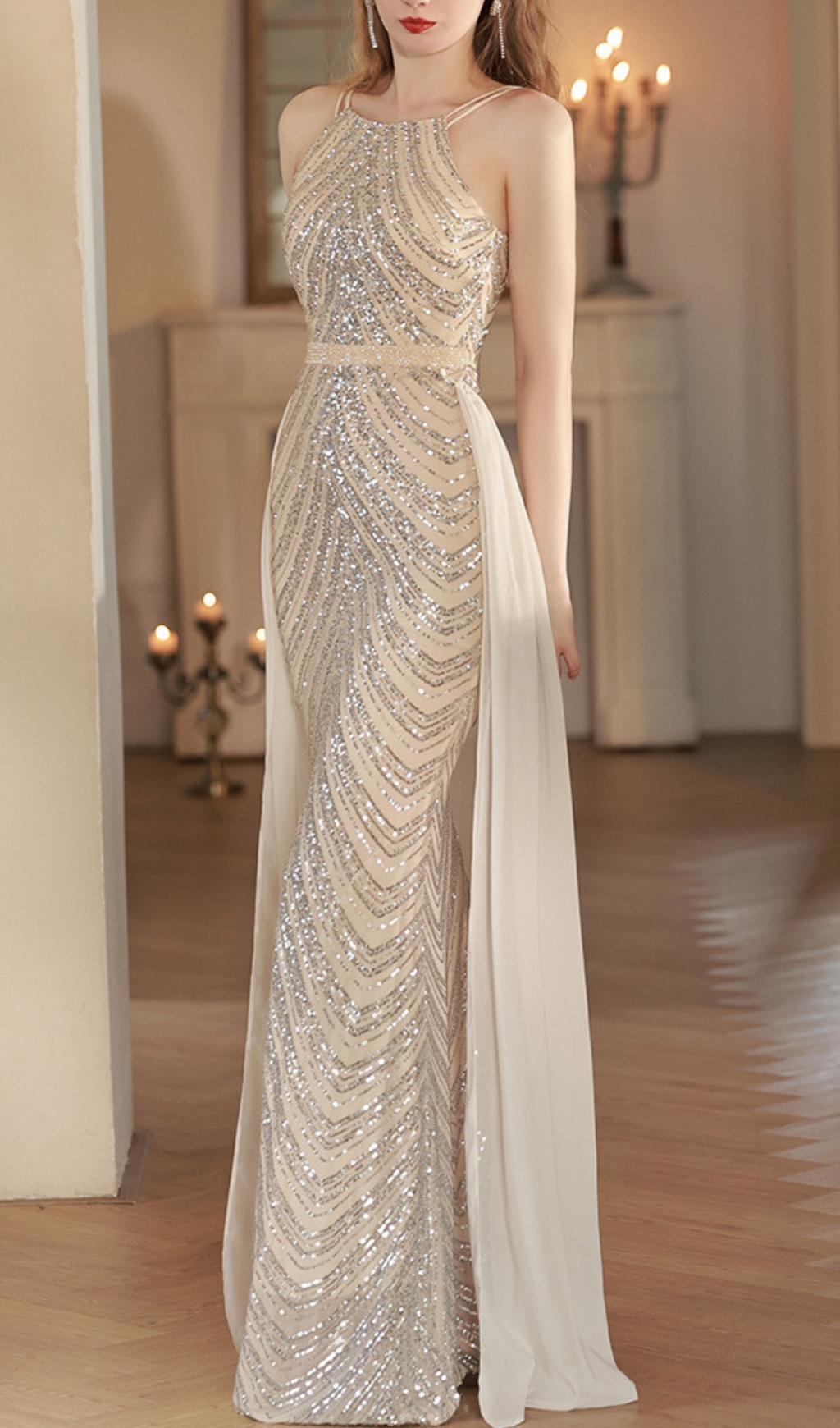 8f5e804ffc02d3f8126d850ee636a96e.jpg Fashionslee Women Colombe Champagne Halter Sequin Maxi Dress