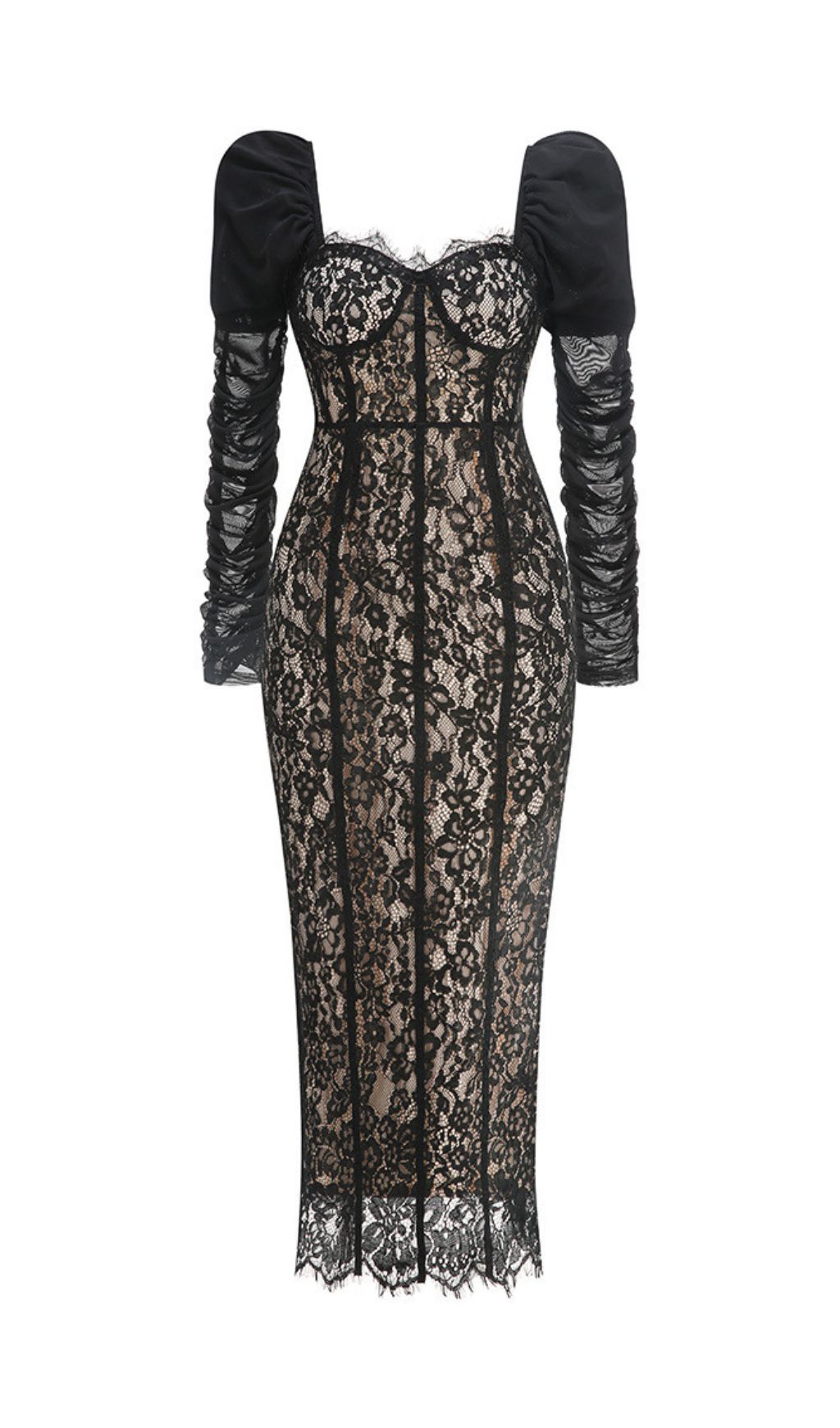 Fashionslee Women Jordane Black Long Sleeve Lace Maxi Dress