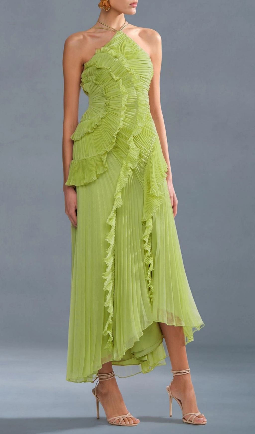 8f8881c18e2934f1dc1e5fb0ee926c78.jpg Fashionslee Women Finneas Matcha Halter Pleated Maxi Dress