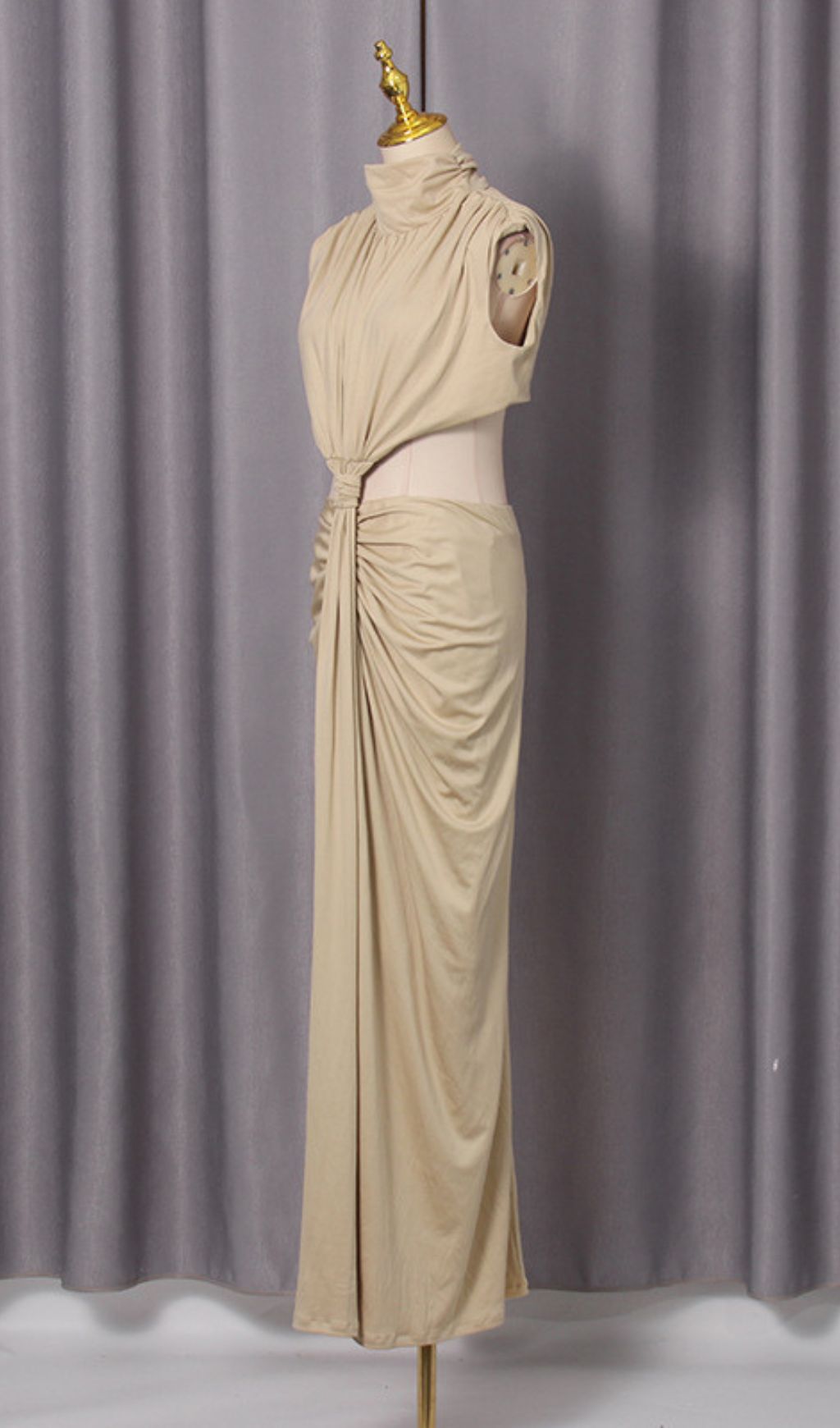 TRENDING KHAKI HALTER CUTOUT MAXI DRESS - OWNCI TRENDING KHAKI HALTER CUTOUT MAXI DRESS - OWNCI