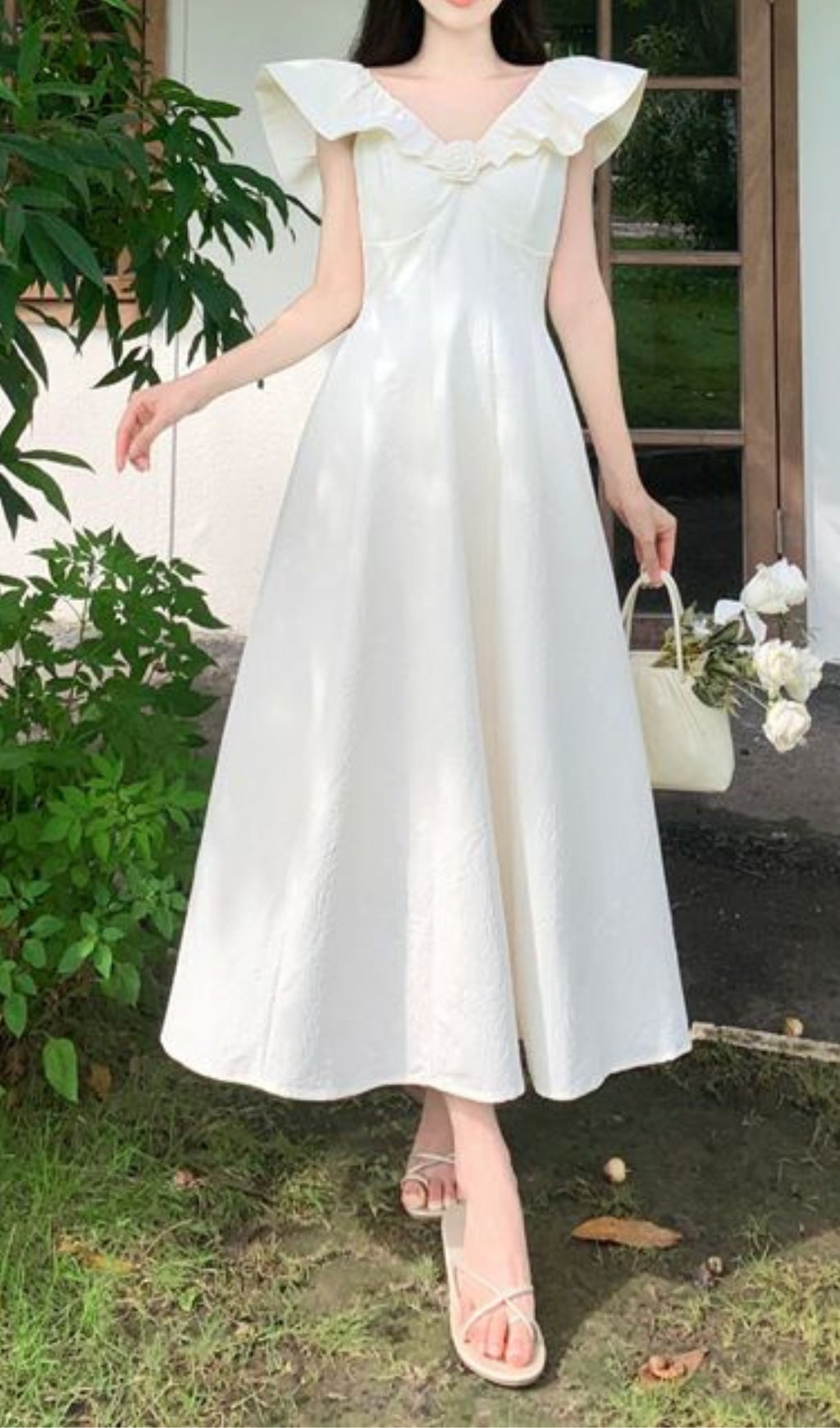 Fashionslee Women Adjustable Collar Strap Midi Dress