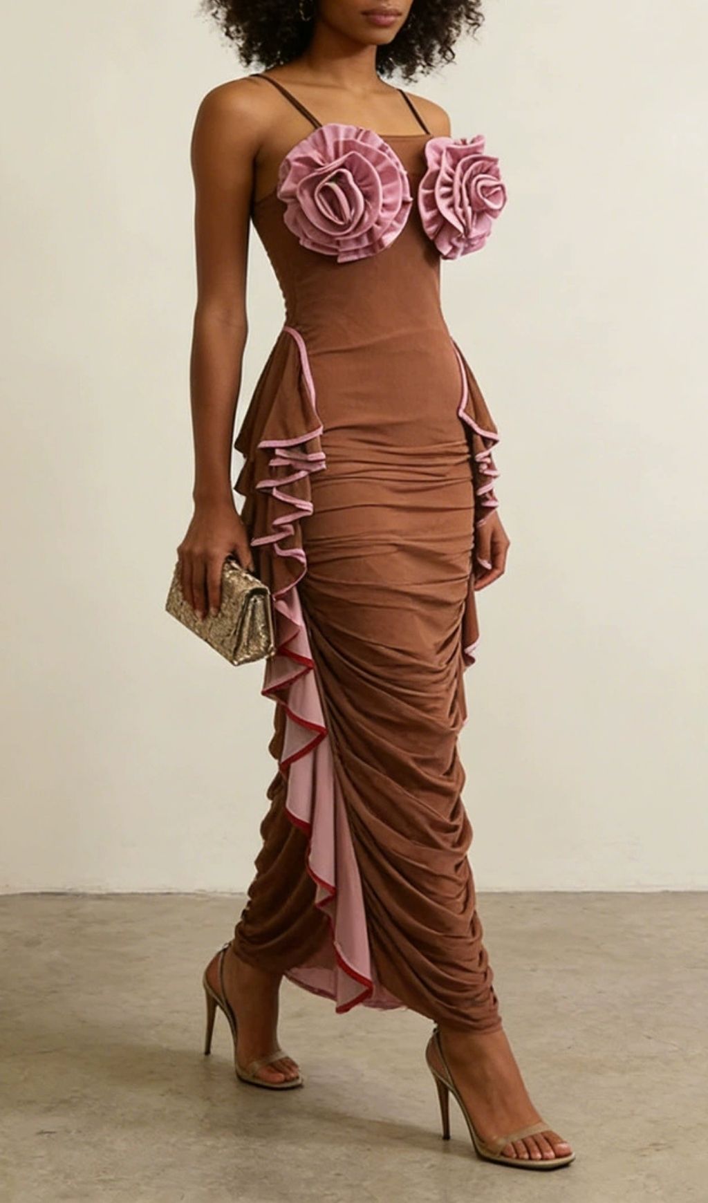 Fashionslee Women Keziah 3D Flower Ruched Maxi Dress