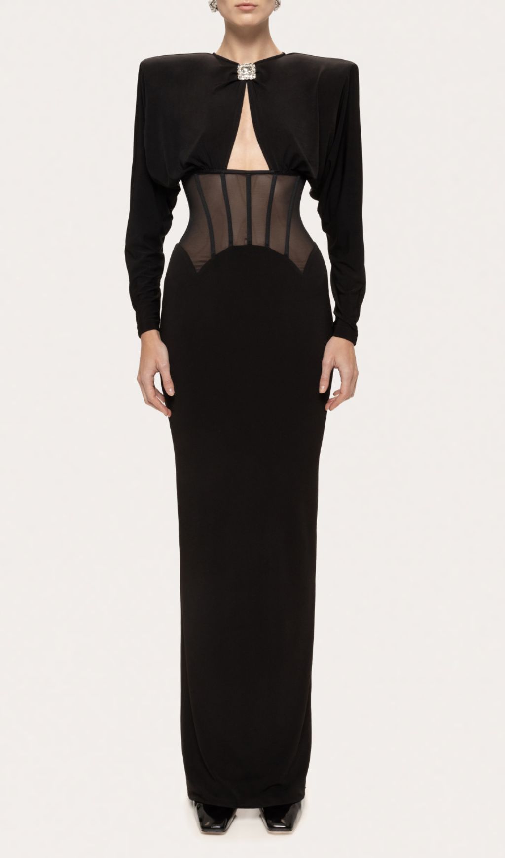 Fashionslee Women Inara Black Long Sleeve Corset Maxi Dress