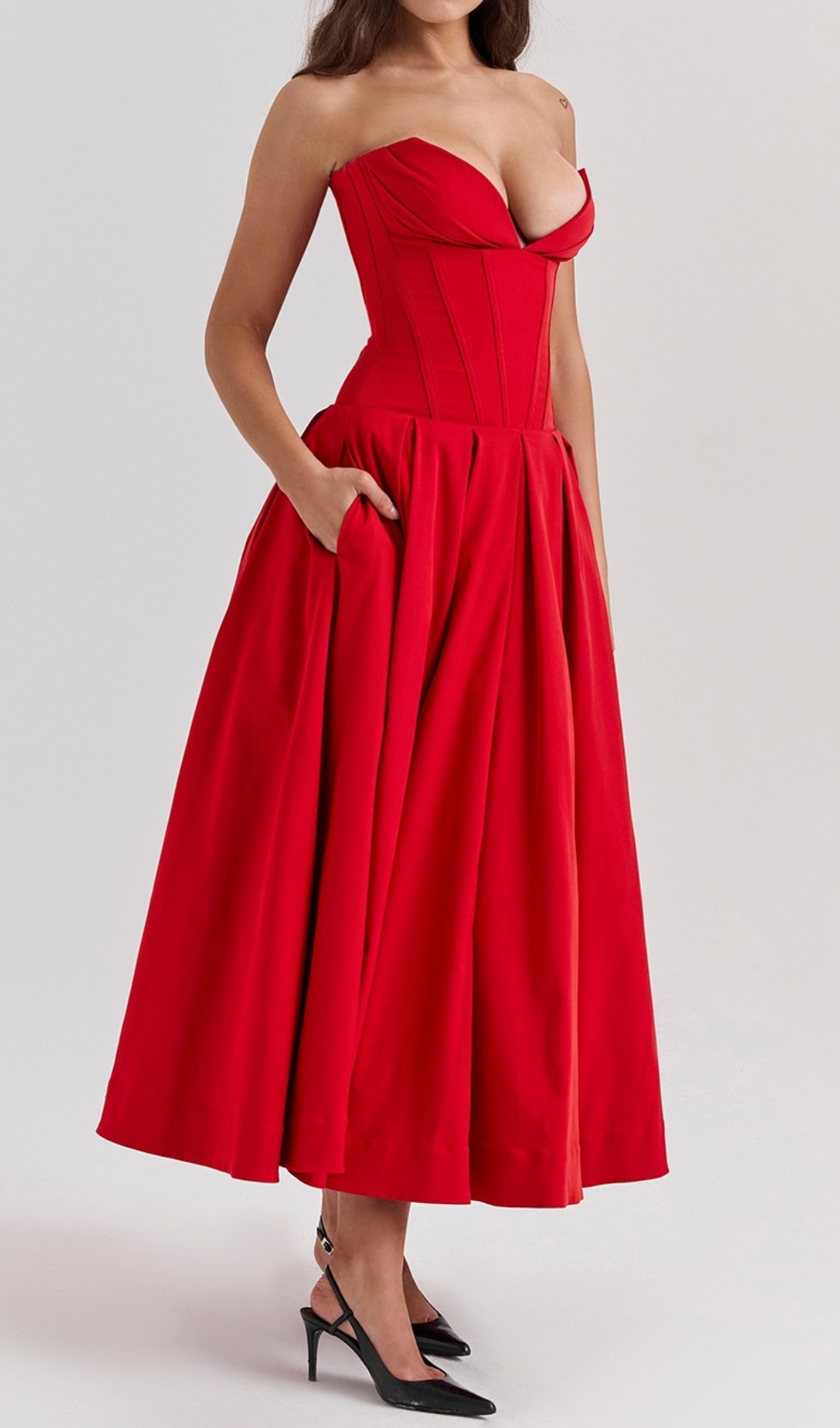 9007b41ca62494a4a7bb15075ad0bc54.jpg Fashionslee Women Devani Red Strapless Corset Midi Dress