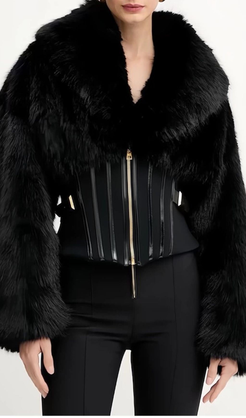 Fashionslee Women Iokina Black Faux Fur Corset Jacket