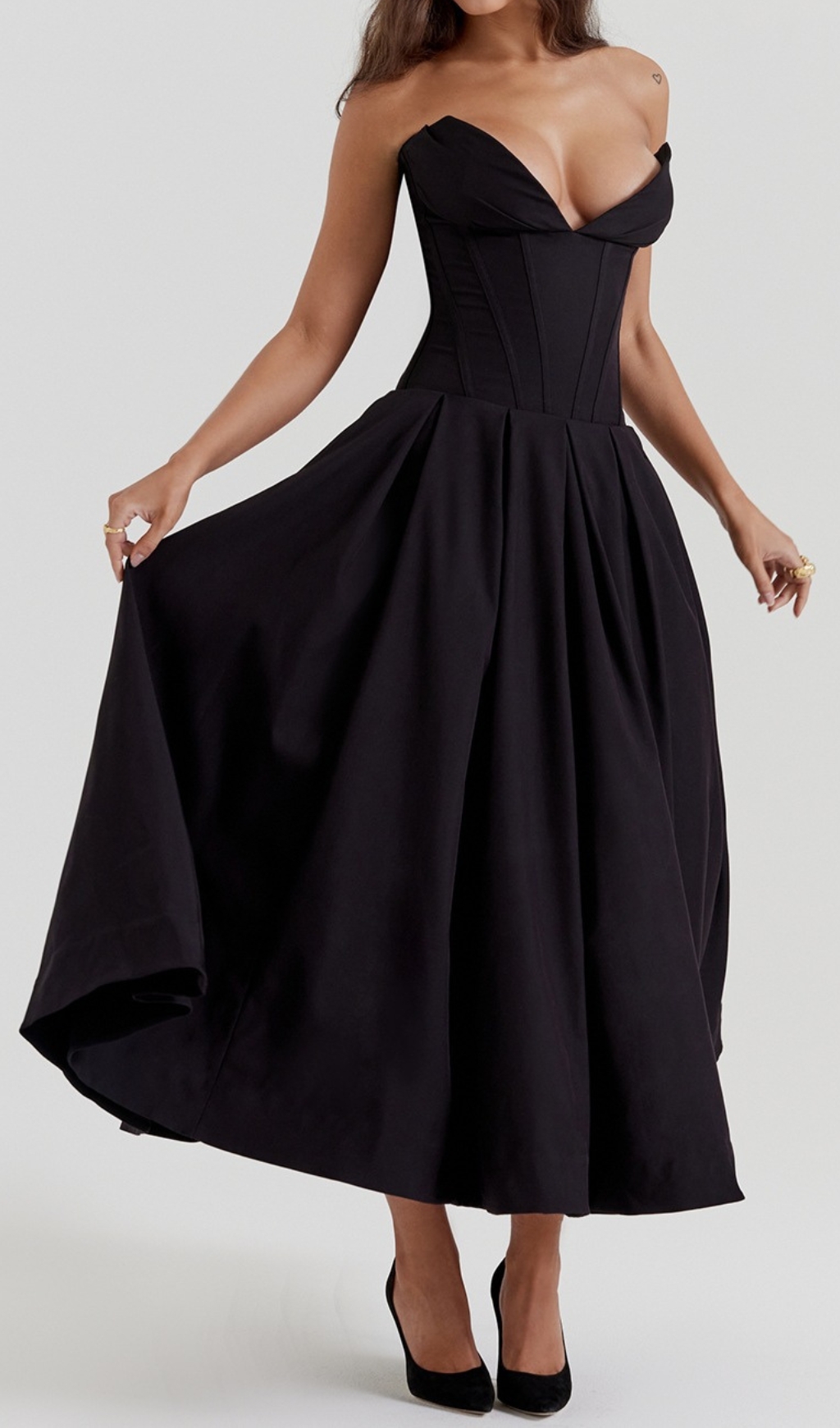 901bed7c63184fc881fc83466f5c5a64.jpg Fashionslee Women Devani Black Strapless Corset Midi Dress