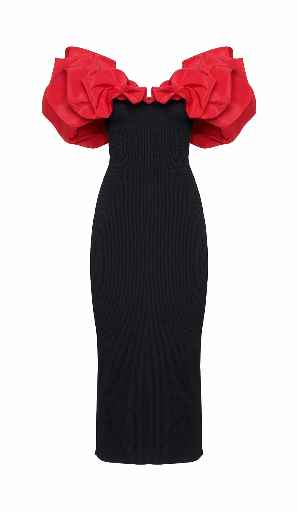 Fashionslee Women Ruffled Pencil Midi Dress In Black