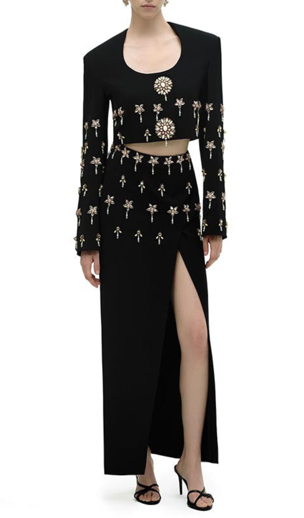 Fashionslee Women Ghadir Black Crystal Embellished Two-Piece Set